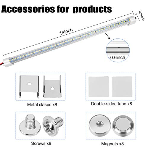 Rifachua Car 12V Interior LED Light Bar 48 LEDs Strip Lights with Switch and Magnets 6500K White Light for Car Van RV Cabinet Showcase Indoor Room Home 4 PCS Extendable - size: 4 P
