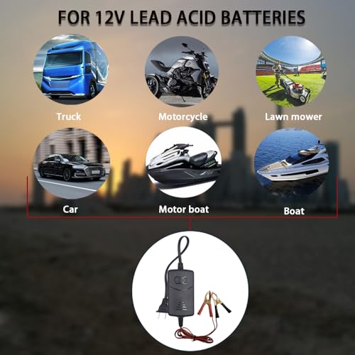 12V 1000mA Sealed Lead Acid (SLA) Battery Charger, Trickle Charger, Automatic Trickle Charging Maintainer with Short Circuit Protection, Smart Battery Maintainer for Car Truck Motorcycle Boat