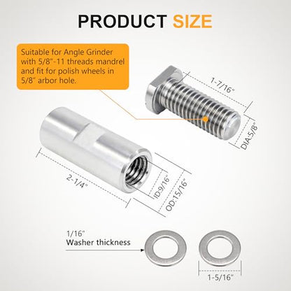 Airway Buffing Wheel Extension Shaft 2-1/4" L Angle Grinder Buff Extender Kit 5/8"-11 Threads Arbor Extended Adapter - 2 pcs - color: Airway Buffing Wheel Extension 2pcs