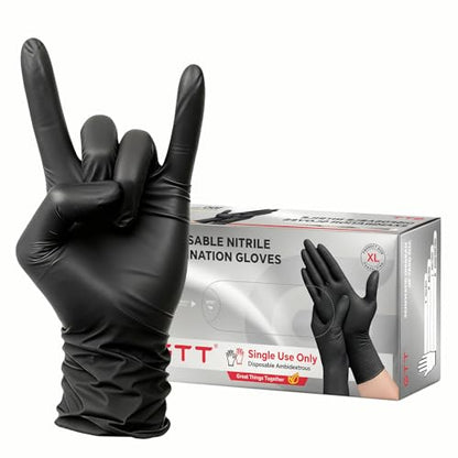 GTT Black Nitrile Exam Gloves 6 Mil, Powder-Free Disposable Gloves, First Aid,Cleaning Food Prep, Tattoo,Cooking,Mechanical - size: Large, style: 100 Count