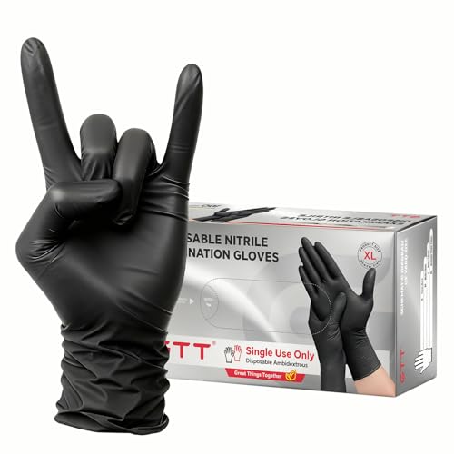 GTT Black Nitrile Exam Gloves 6 Mil, Powder-Free Disposable Gloves, First Aid,Cleaning Food Prep, Tattoo,Cooking,Mechanical - size: Large, style: 100 Count