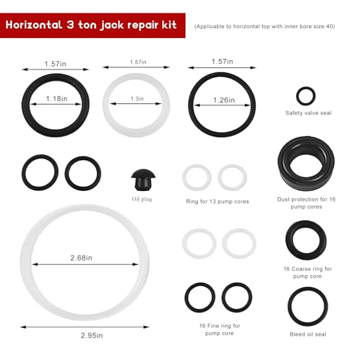 Sun Walker 17 PCS Floor Jack Seal Kit, 3 Ton Horizontal Jack O-Ring Seal Replacement Set with Oil Filler Plug, Universal Rubber Sealing Rings Complete Repair Tool for Floor Jacks