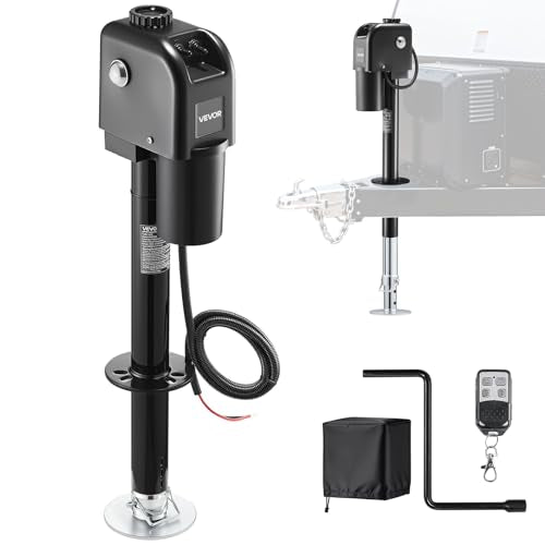VEVOR Electric Trailer Jack, 7500 lbs Capacity, Electric Power Tongue Jack with Waterproof Protective Cover & LED Light for Travel Trailer, Camper, RV, 9.84-33.85 in Lift, 12V DC with Wiring, Black - size: 7500 lbs