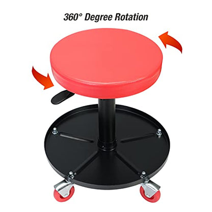 Big RED ATRHL6201R Torin Heavy Duty Rolling Pneumatic Creeper Garage/Shop Seat: Padded Adjustable Mechanic Stool with Tool Tray Storage, Red Large,15.36" D x 15.36" W x 4.73" H - style: 6201