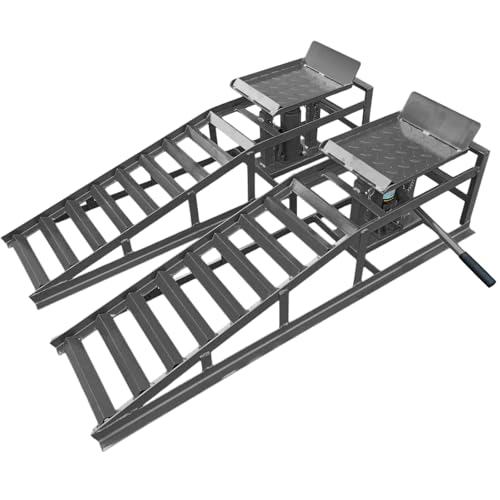 2 Pack Hydraulic Car and Truck Service Ramps,Low Profile Car Lift Service Ramps for Oil Changes,11000 Lbs (5 Tons), Adjustable Lift Height 9.8" to 16.21", Home Garage,Vehicle Auto Garage - color: Gray