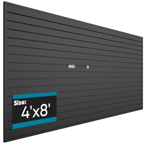Brakki Slat Wall Paneling 4x8 Ft, Slatwall Garage Organizer Storage System | PVC Slatwall Panels, Garage Organization Product, Heavy Duty Wall Mounted, Tool Storage for Home, Black - color: Black, size: 4x8 Ft