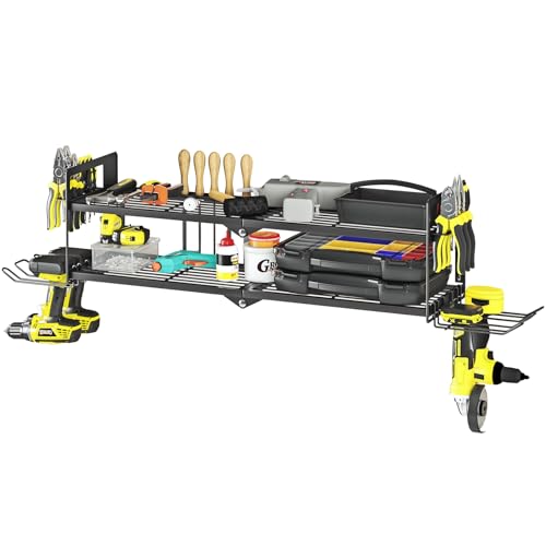 AZERPIAN Heavy Duty Power Tool Organizer Wall Mount for Drill and Cordless Tools Heavy Duty Rack for Garage Organization Workshop Pegboard (2 Layers 4 Slots) - size: 4 Slots 2Layers
