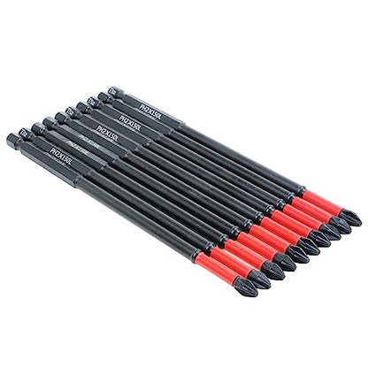 10 Pack Long Phillips Bits Magnetic Anti Slip Screwdriver Bits | 6 inch Long PH2 Bit with Anti-Slip Tip, Strong Magnetic Holding Impact-rated Durability Phillips #2 Bits for Impact Driver - size: Length:150mm