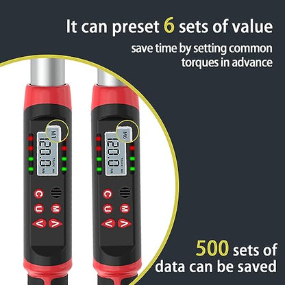 VANPO Digital HVAC Torque Wrench 7.4-147.6 ft.lb, 38mm Adjustable Jaw | 10-200 N.m, ±2% Accuracy, LED Buzzer Alert, 14x18mm Open End, Adjustable Digital Torque Wrench for Mini Split AC, Pipeline - size: 7.4-147.6ft.lb/10-200N.m (14×18mm)