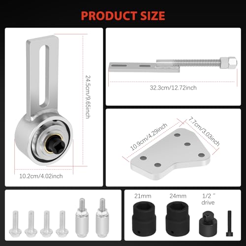 Engine Crankshaft Belt Pulley Removal Tool Fit for Ford 1.0 & 2.0 Ecoboost/Duratec, Torque Multiplier Tool with 21mm and 24mm Center Socket, 1:5 Labor Saving, 1/2" Drive 1500Nm, Replace 303-1611
