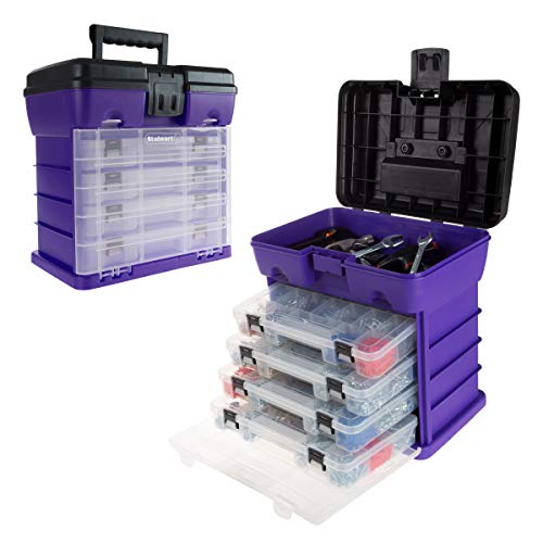 Storage and Tool Box-Durable Organizer Utility Box-4 Drawers with 19 Compartments Each for Hardware, Fish Tackle, Beads, and More by Stalwart (Purple) - color: Purple