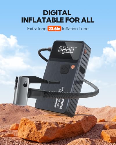 Car Battery Jump Starter with Air Compressor, Battery Jump Box with Tire Inflator,Jump Booster with Smart Jumper Cables,LED Light Emergency Car Kits for Vehicles,Arrancador Ae Batería - style: JC8 With Air Compressor 8000mAh
