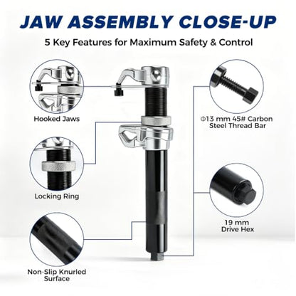 2-Jaw Coil Spring Compressor 4-Rod Strut Tool for BMW Audi Porsche LR | 4-rod 45 steel with arc support arm，fits 90-180mm diameter and 220-380mm height，forged jaws, hard case，for European cars.