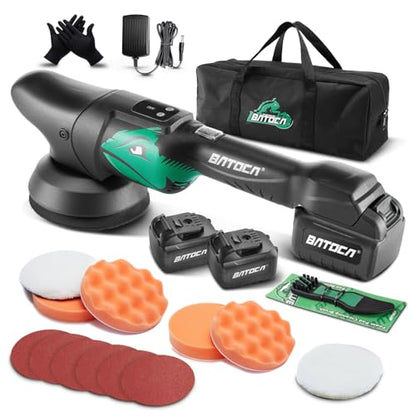 BATOCA 21V Cordless Polisher for Cars - 2.0Ah Lithium Battery Powered Car Buffer Kit, 4500RPM orbital with pads & Buffing Pads Cleaning Brush - Professional Auto Detailing Tool (Upgraded from S2)