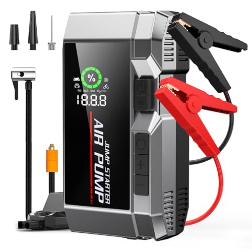 7000A Car Jump Starter with Air Compressor, 35000mAh Portable Car Battery Charger, Jump Starter Battery Pack (All Gas/10.0L Diesel), 150PSI Tire Inflator, 70 Starts 12V Auto Battery Booster - color: Black