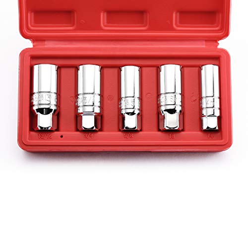 MIXPOWER 3/8-Inch Drive Spark Plug Socket Set, SAE & Metric, CR-V Steel Mirror finish, 6-Point, 5/8-Inch, 3/4-Inch, 13/16-Inch, 14mm, 18mm, 5-Piece Set - size: Non magnetic