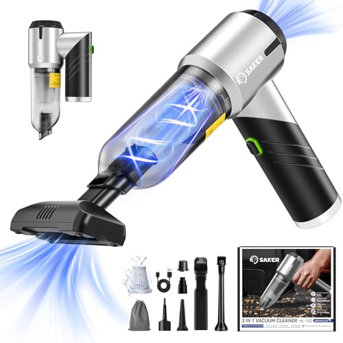 Saker Handheld Car Vacuum Portable Cordless17000PA Mini Air Duster Blower Rechargeable Foldable Vacuum Cleaner with Brushless Motor for Home, Office Pet HL132 Black - color: Black