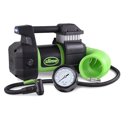 Slime 40031 Tire Inflator, Portable Car, SUV, 4x4 Air Compressor, Pro Power, Heavy Duty, with Analog 150 psi Dial Gauge, Long Hose and LED Light, 12V, 3 min inflation - style: Pro Power Analog