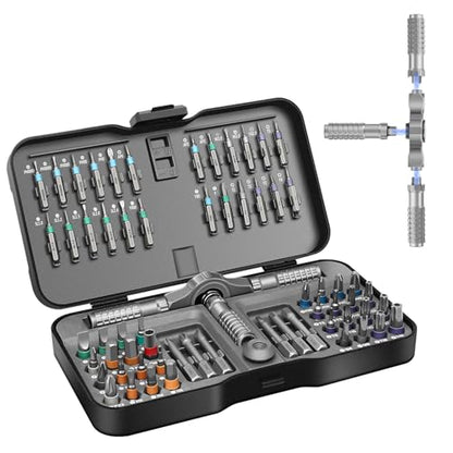 66 in 1 Magnetic Screwdriver Set, DIY Ratchet Screwdriver Set | Detachable Ratchet Handle, Multi Tool set for Furniture Assembly, Precision Electrical Appliance Repair, Bicycle Tools - color: Gray