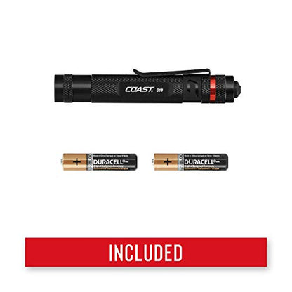 Coast® G19 54 Lumen Inspection Beam LED Penlight with Adjustable Pocket Clip and Consistent Edge-to-Edge Brightness, Black