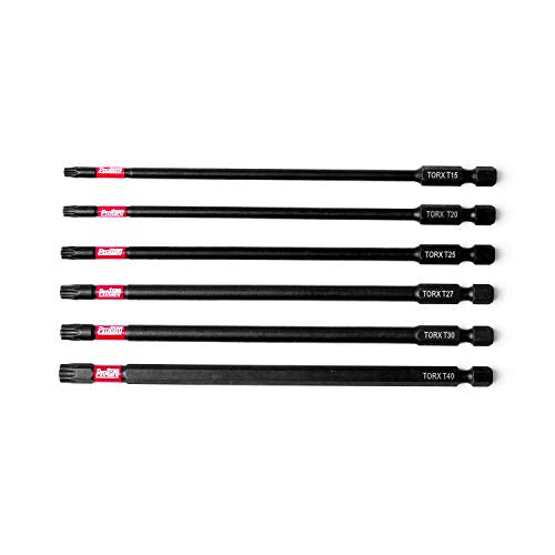Protorq Long Impact Bit Set, T15-T40 TORX, 6-Inch Length, 6-Piece,Industrial Strength, 1/4" Hex Shank - size: 6pc 6 in. T15-T40