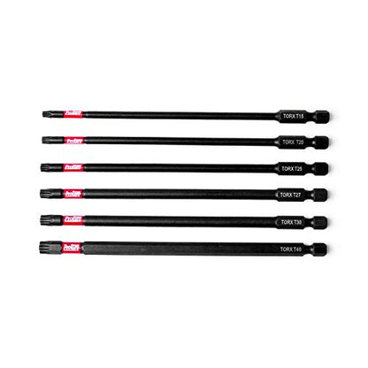 Protorq Long Impact Bit Set, T15-T40 TORX, 6-Inch Length, 6-Piece,Industrial Strength, 1/4" Hex Shank - size: 6pc 6 in. T15-T40