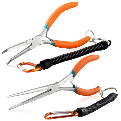 SPEEDWOX 2PCS Needle Nose Pliers With Curved Tips Curved Handle Extra Long Needle Nose Pliers With Straight Tips Needle Remover Pliers With Anti-Loss Lanyard and Serrated Jaw for Narrow Spaces - style: Long Curved Tips&Extra Long Nose