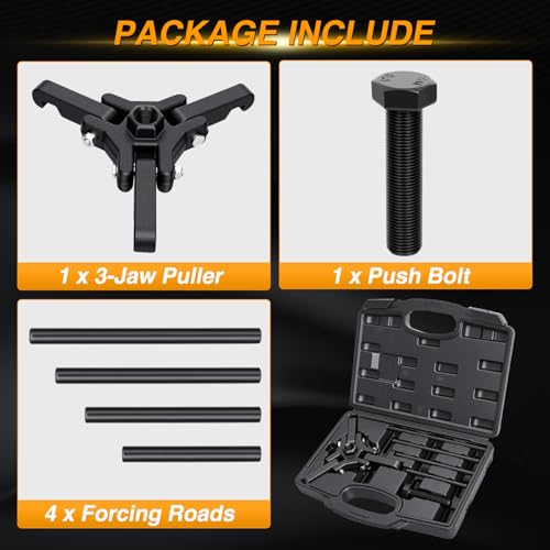 GOOACC Harmonic Balancer Puller Kit, Adjustable 3-Jaw Puller Set for Removing Harmonic Dampers & Balancers Puller/Installer Set Pulley Tool Compatible with Chevy GM Chrysler Cadillac Ford More, Black
