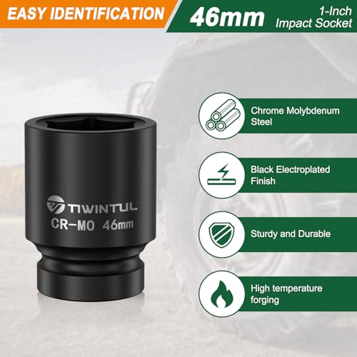 46mm Impact Socket 1-Inch Drive, 6 Point Design, for Semi Truck | CR-MO Heavy Duty Metric Socket for High Torque Impact Wrench, Large Socket for Semi Truck Axle Nuts & Heavy Equipment - size: 46mm(1 PCS)