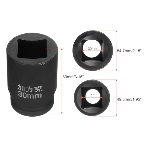 HARFINGTON 4 Point Square Socket 1" Drive by 30mm Metric Square Impact Socket 40CR Blackening Standard Wheel Sockets Pneumatic Socket Tool for Auto Repair Mechanical Maintenance Home Use - size: 30mm