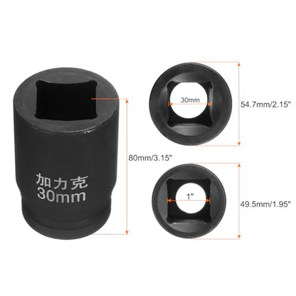 HARFINGTON 4 Point Square Socket 1" Drive by 30mm Metric Square Impact Socket 40CR Blackening Standard Wheel Sockets Pneumatic Socket Tool for Auto Repair Mechanical Maintenance Home Use - size: 30mm