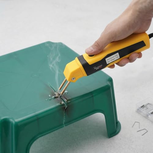 2 in 1 Plastic Welder Kit 100W Hot Stapler for Bumper Repair 800°F (Yellow) | Car Bumpers Kayaks Toolboxes Welding Repair Kit, Includes 400 Staples, Mesh, Rods, Smoother, Brush - color: Yellow