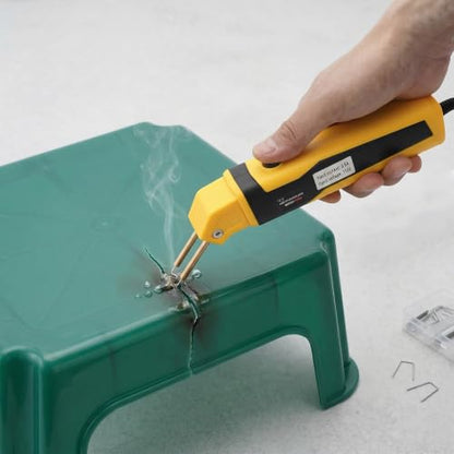 2 in 1 Plastic Welder Kit 100W Hot Stapler for Bumper Repair 800°F (Yellow) | Car Bumpers Kayaks Toolboxes Welding Repair Kit, Includes 400 Staples, Mesh, Rods, Smoother, Brush - color: Yellow