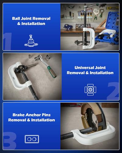 Orion Motor Tech Ball Joint Press Kit, Heavy Duty Ball Joint Tool with 4x4 Adapters, Ball Joint Removal Tool Kit for Most 2WD and 4WD Cars and Light Trucks - color: white C-frame