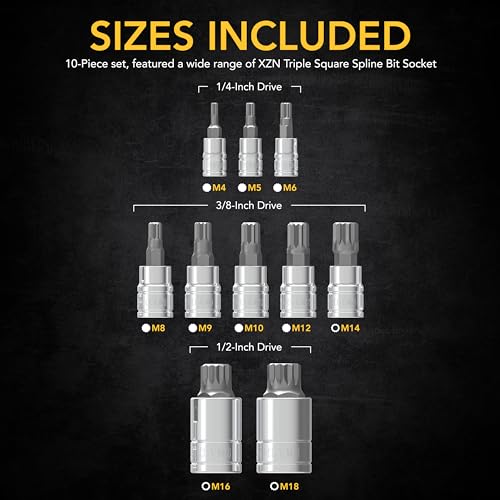 LEXIVON XZN Triple Square Spline Bit Socket Set, Premium S2 Alloy Steel | 10-Piece European Style M4 - M18 Set | Enhanced Storage Case (LX-145) - size: XZN M4 - M18