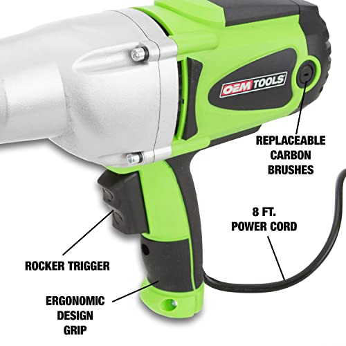 OEMTOOLS 24666 1/2” Drive Heavy Duty Impact Wrench, Corded 120v Impact Driver for Lug Nuts, Home Repairs, Automotive Maintenance, 8.5 Amp Electric Wrench, 400 Ft/Lb Maximum Torque | 120v Impact Driver, 400 Ft/Lb Maximum Torque, Cast Aluminum Gear Head, Ru