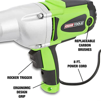 OEMTOOLS 24666 1/2” Drive Heavy Duty Impact Wrench, Corded 120v Impact Driver for Lug Nuts, Home Repairs, Automotive Maintenance, 8.5 Amp Electric Wrench, 400 Ft/Lb Maximum Torque | 120v Impact Driver, 400 Ft/Lb Maximum Torque, Cast Aluminum Gear Head, Ru