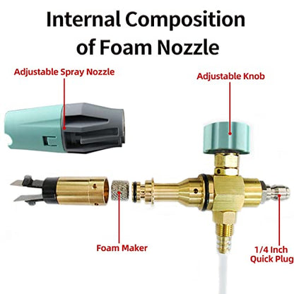 Sooprinse Foam Cannon, Adjustable Snow Foam Lance Transparent Body, Professional Car Foam Blaster with 1/4 Inch Quick Connector, 4000 PSI, 1L - color: Green