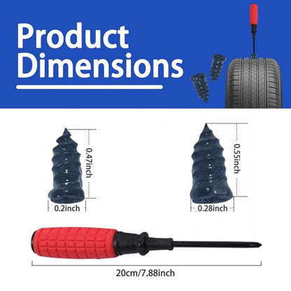 Tire Repair Rubber Nail Kit, 40 PCS Screw-In Tire Plugs with Installation Tool, 2 Sizes Rubber Tire Repair Screws for Tubeless Tires, Fast Emergency Flat Tire Repair for Car, Motorcycle, Bike & Truck