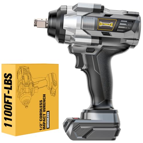 1/2" Cordless Impact Wrench 1110 Ft-lbs Compatible with DeWalt 20V Battery | DIYtoolifz Brushless High Torque Impact Driver with LED Light, Electric Gun for Car, Truck, Mower, Bare Tool - color: Grey - 1110 Ft-lbs