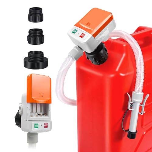 Portable Fuel Transfer Pump, 12V/AA Battery Powered, 3.2 GPM Auto-Stop Safe Pump with 51” Hose & 4 Universal Adapters, for Gas, Diesel, Oil – for Car, Boat, Tractor, Lawn Mower, Emergency Kit - color: Orange