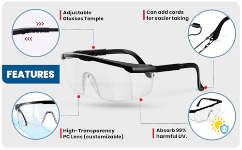 (3 Pack) Safety Glasses Anti Fog & Shattered Proof, ANSI Z87.1 & EN 166 UV Resistant Protective Eyewear Safety Goggles, Wide Frame Eye Shield Goggles Scratch Resistant Best Eye Protection