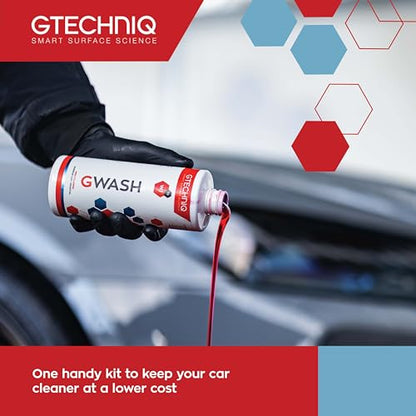 Gtechniq Basic Maintenance Car Care Kit (6-Piece) | With Shampoo, Tire Dressing, Detailer, Microfiber Drying Towel, Microfiber Buff Cloths and Kit Bag, Clean Interior & Exterior