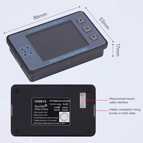 1Pack Watt Meter Digital Multimeter,DC 8-100V 100A Battery Monitor 12V 24V 36V 48V 60V Volt Amp Meter,2.4 Inch Big Color Screen LCD Display Voltmeter Multimeter Solar Battery Tester with Manual