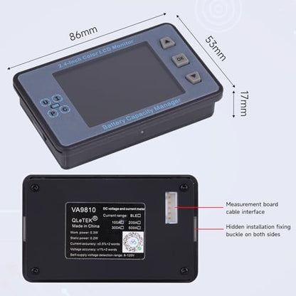1Pack Watt Meter Digital Multimeter,DC 8-100V 100A Battery Monitor 12V 24V 36V 48V 60V Volt Amp Meter,2.4 Inch Big Color Screen LCD Display Voltmeter Multimeter Solar Battery Tester with Manual