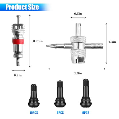 Bittwee 36PCS Car Tire Valve Stem Puller Installer Tools Kit, 4 Way Single Head Vehicle Wheel Valve Core Remover, Automotive Tire Core Removal Tool Set, Universal for SUV Sedan Truck