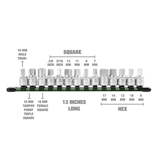 OEMTOOLS Drain Plug Socket Set for Both Foreign and Domestic Vehicles | Contains Both Male and Female Sockets, Engraved Size Markings, 3/8" Drive, Cr-V Steel, Includes Aluminum Socket Rail