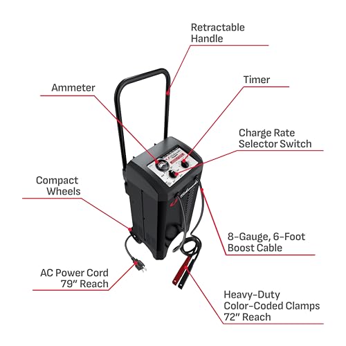 Schumacher Electric Wheeled Manual 10A Car Battery Charger and 200A Engine Starter, 2-in-1 Solution, 40A Boost, for 6V/12V Power Sport, Automotive, and Marine Batteries, SC1446 - style: 200 Amp