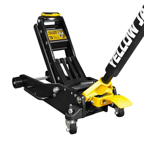 YELLOW JACKET Floor Jack 3 Ton Full Aluminum Ultra Lightweight Low Profile Hydraulic Racing Car Jack with Dual Pumps Quick Lift and Foot Pedal for Auto Repair, 6600 lbs Capacity - color: Aluminum, size: 3 Ton dual pump and foot pedal
