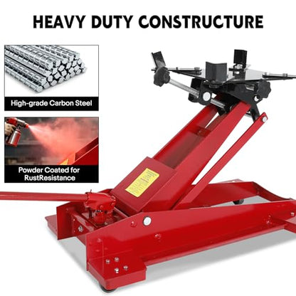 Transmission Jack 1/2Ton(1100LBS) Capacity Hydraulic Low Profile Floor Jack | with Safety Chain & Roll-Under 360° Swivel Casters, 7.68"-24.8" Lift Range for Car / Truck Repair
